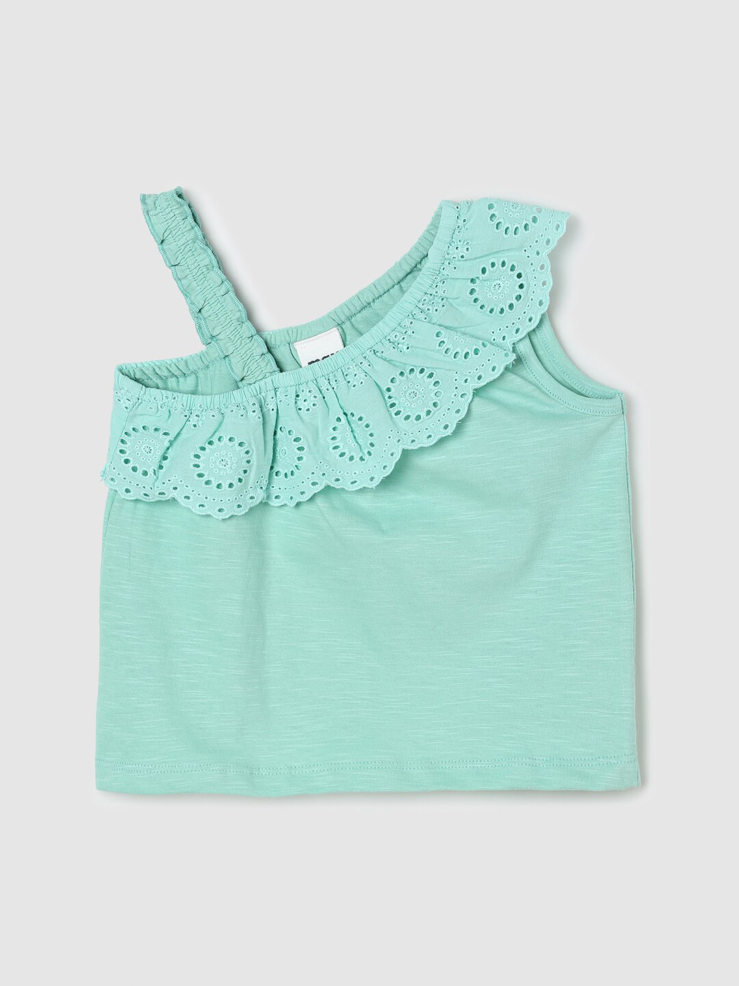 

max Infant Girls One Shoulder Lace Inserts Pure Cotton Top, Blue