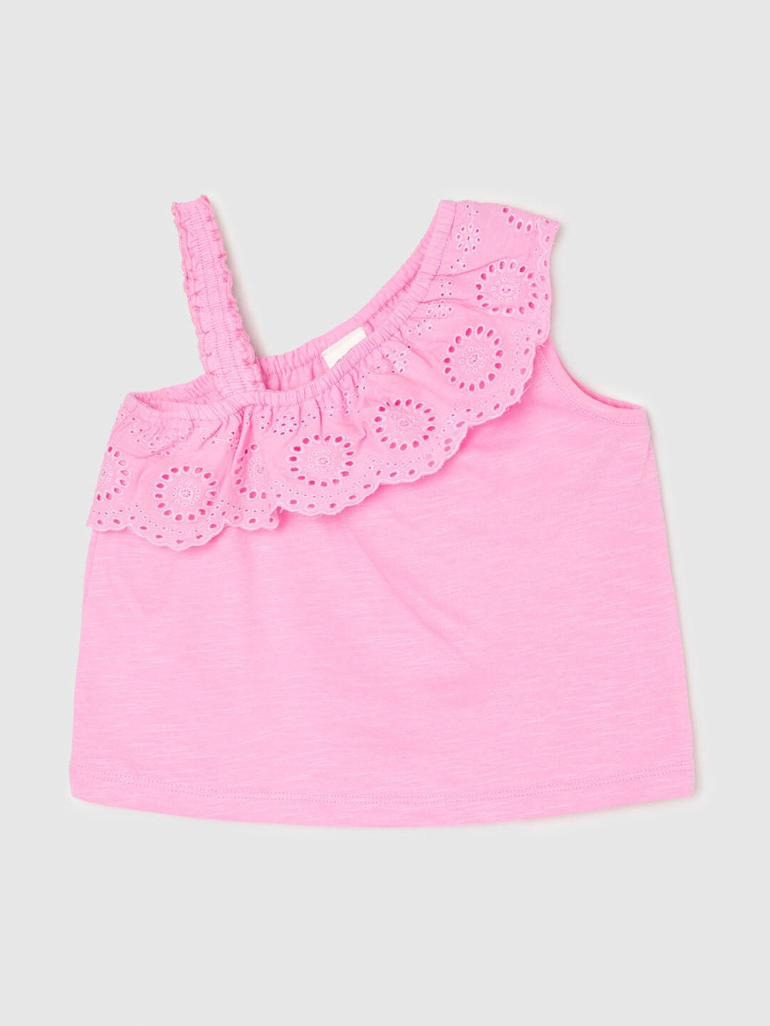 

max Infant Girls One Shoulder Lace Inserts Pure Cotton Top, Pink