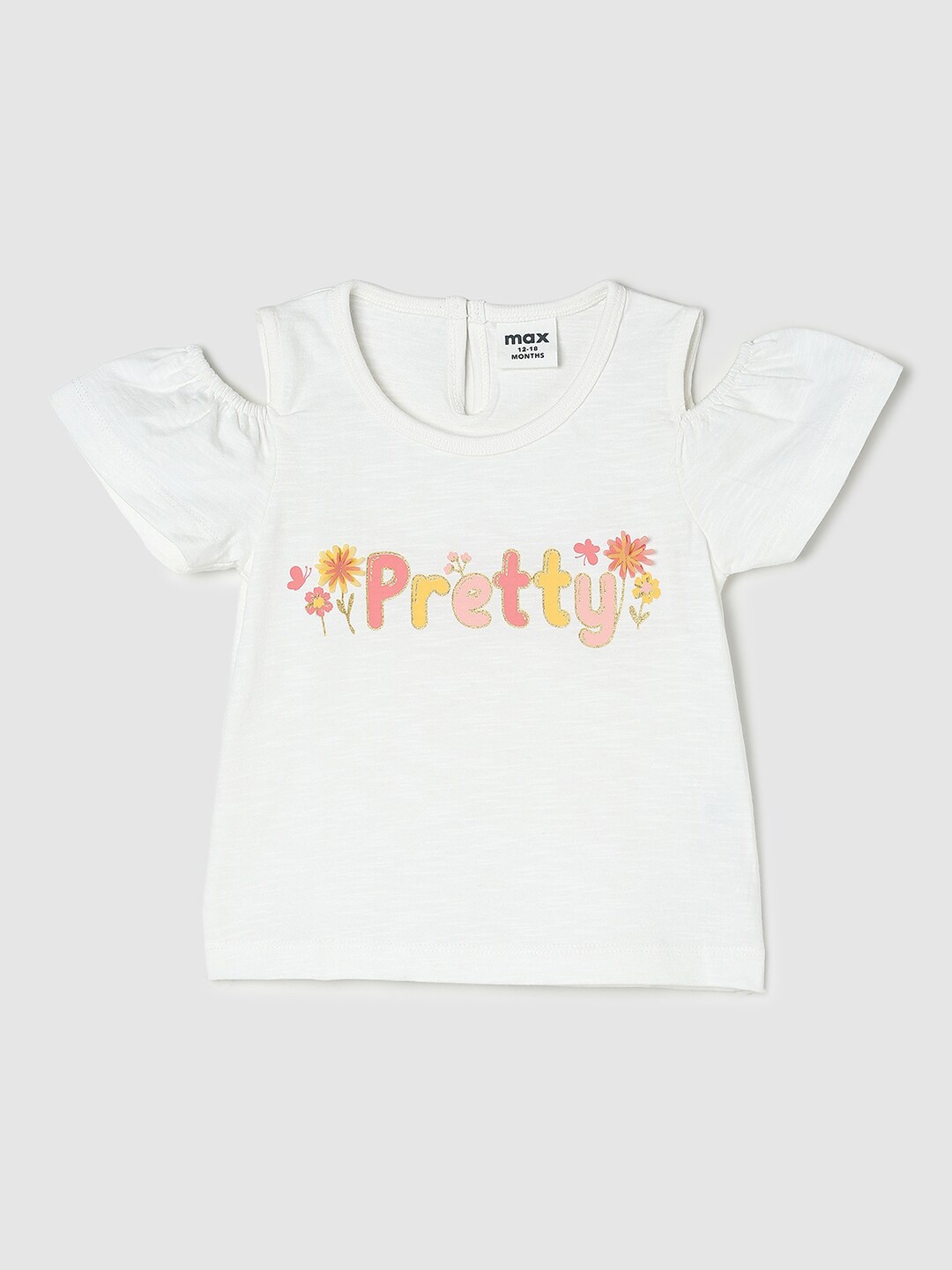 

max Infant Girls Typography Printed Cold-Shoulder Pure Cotton Regular Top, White