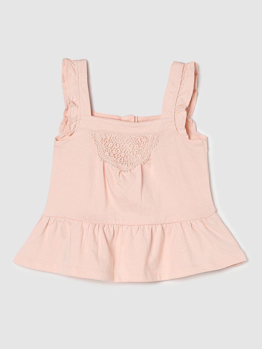 

max Infant Girls Lace Insert Pure Cotton A-Line Top, Peach