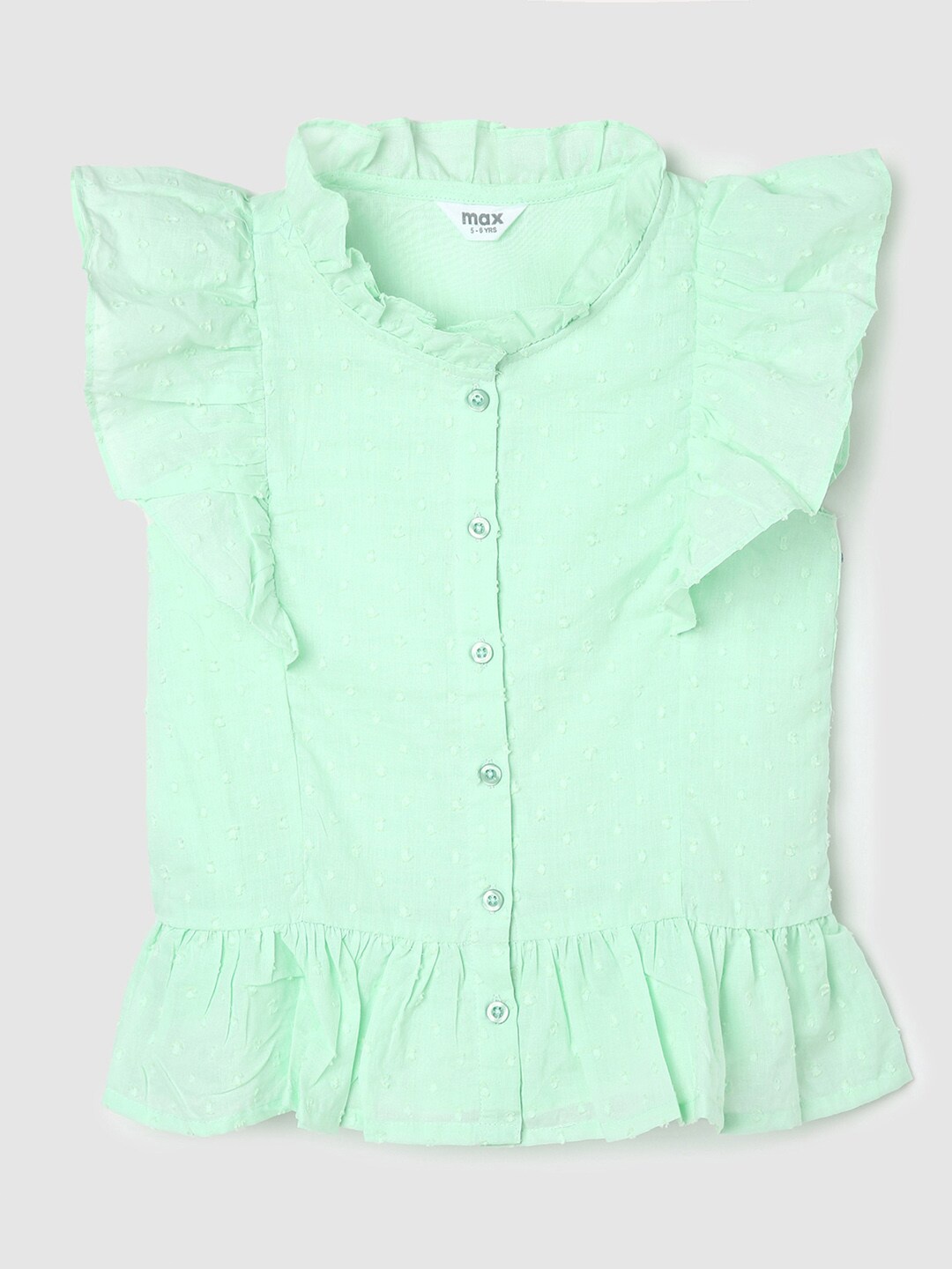 

max Girls Flutter Sleeves Ruffled Pure Cotton Shirt Style Top, Sea green