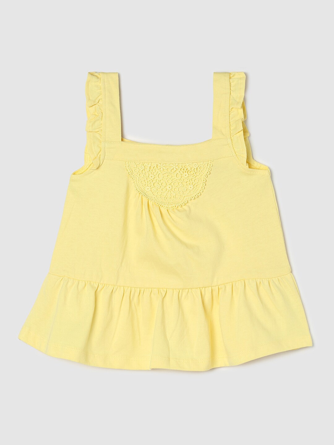 

max Infant Girls Lace Insert Pure Cotton A-Line Top, Yellow