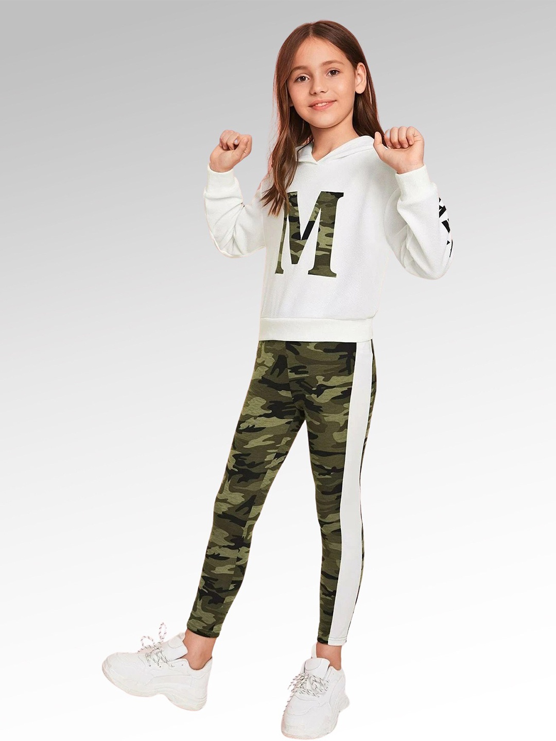

SmartRAHO Girls Hooded Sweatshirt With Trousers, White
