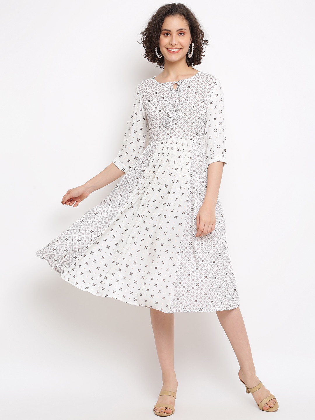 

IMARA Floral Print Fit & Flare Midi Dress, Off white