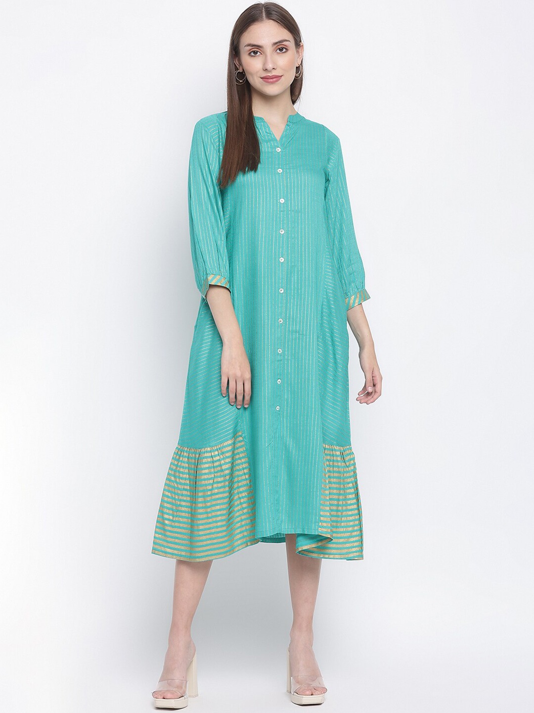 

IMARA Striped Shirt Midi Dress, Green