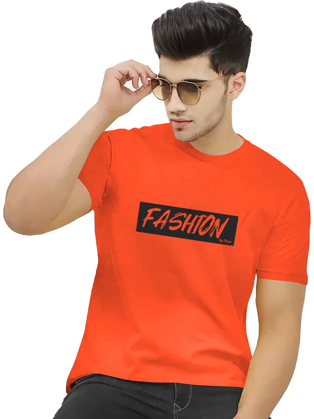 

TRIPR Typography Printed Cotton T-shirt, Orange