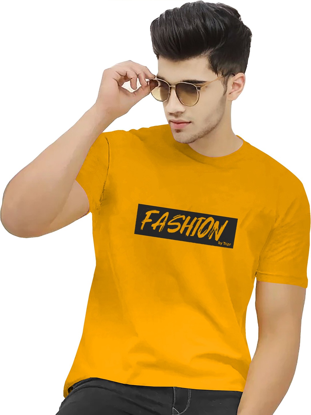 

TRIPR Typography Printed Round Neck Short Sleeves Cotton T-shirt, Yellow