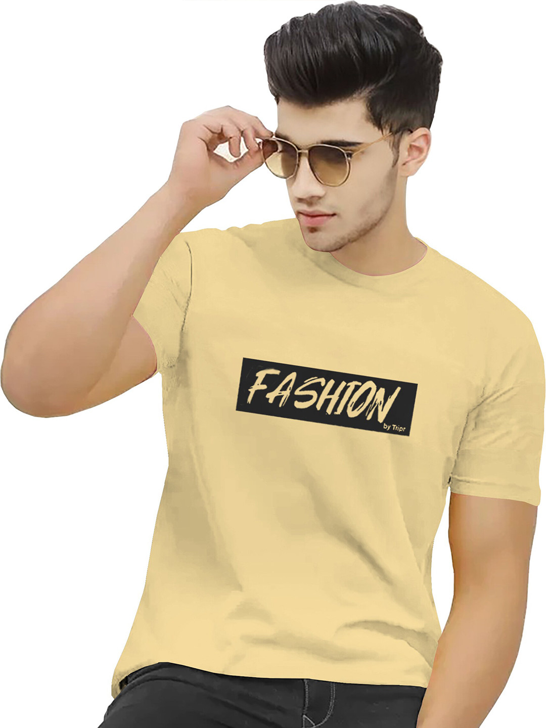 

TRIPR Typography Printed Cotton T-shirt, Beige