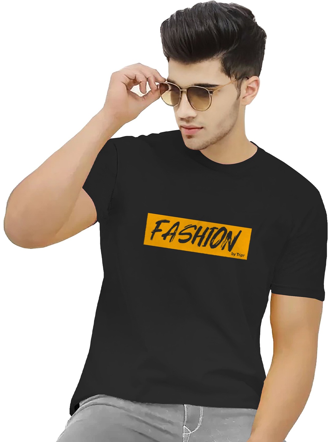 TRIPR Typography Printed Cotton T-shirt, Black