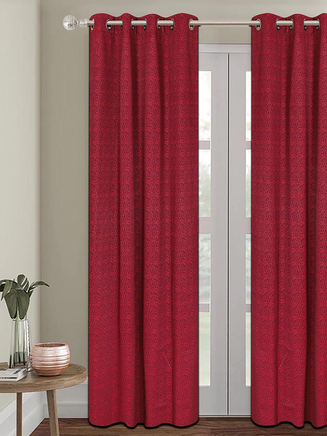 

ROMEE Maroon Textured Room Darkening Door Curtain