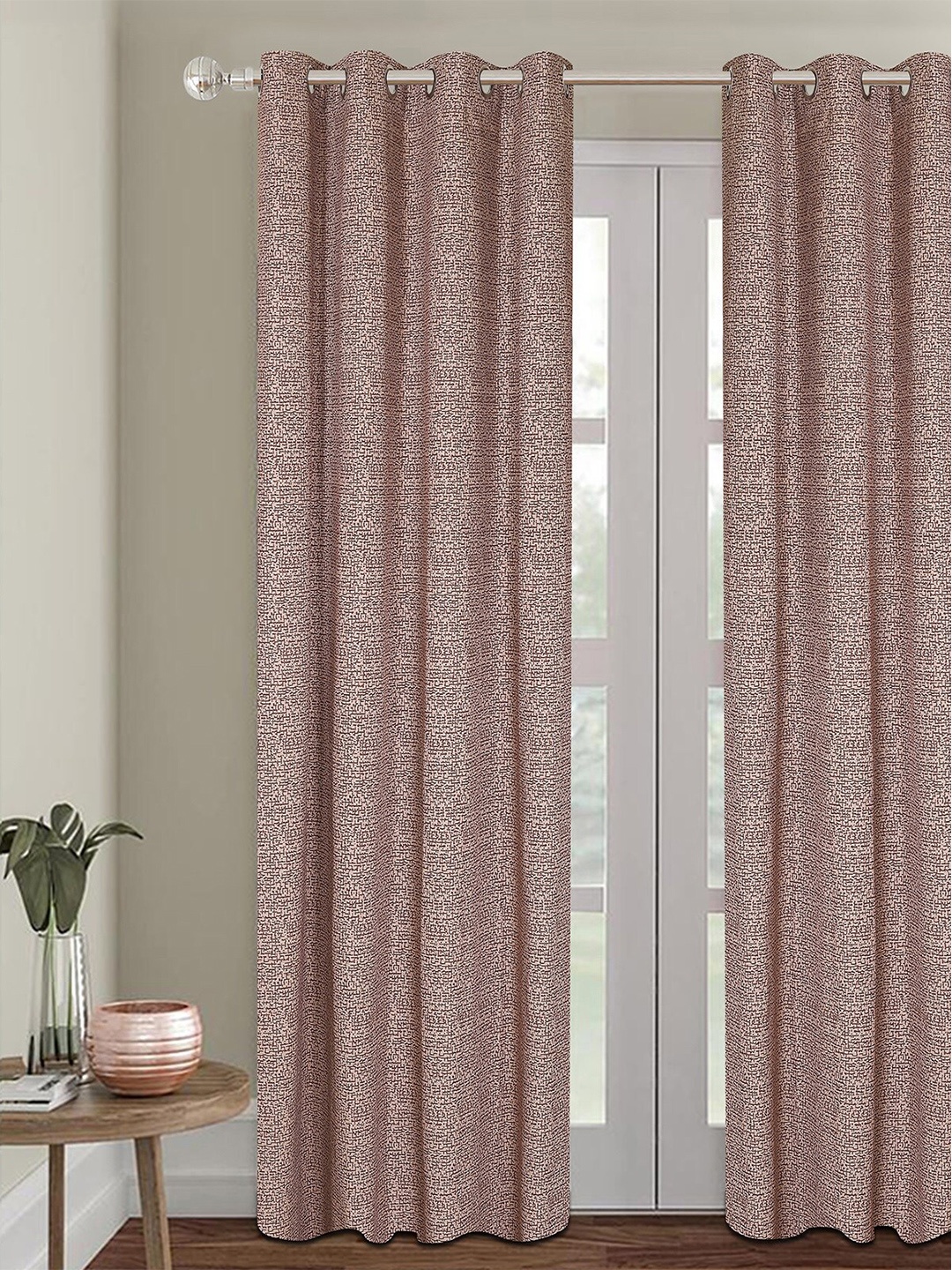 

ROMEE Beige & Mauve Self Design Room Darkening Door Curtain