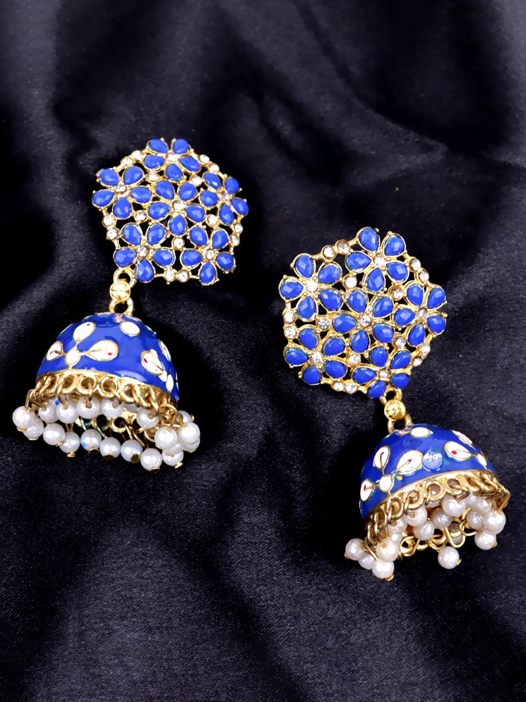 

VAGHBHATT Gold-Plated Floral Meenakari Jhumkas Earrings