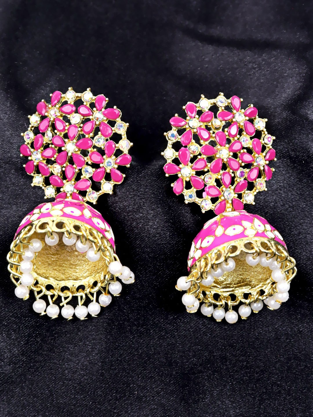 

VAGHBHATT Gold-Plated Floral Jhumkas Earrings