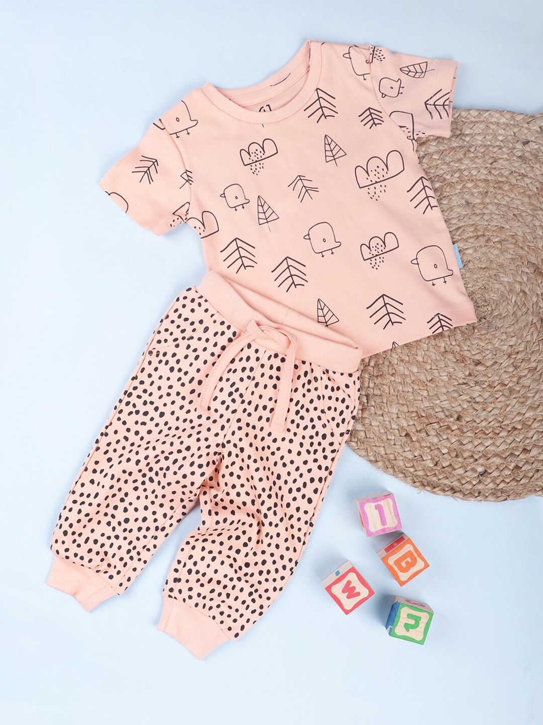 

GJ baby Infant Girls Printed Pure Cotton T-shirt With Pyjamas, Pink
