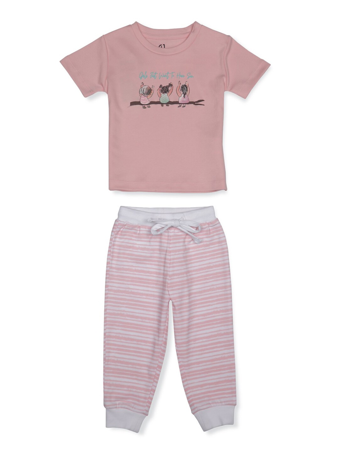 

GJ baby Infant Girls Printed Super Soft Pure Cotton T-shirt With Pyjamas, Pink