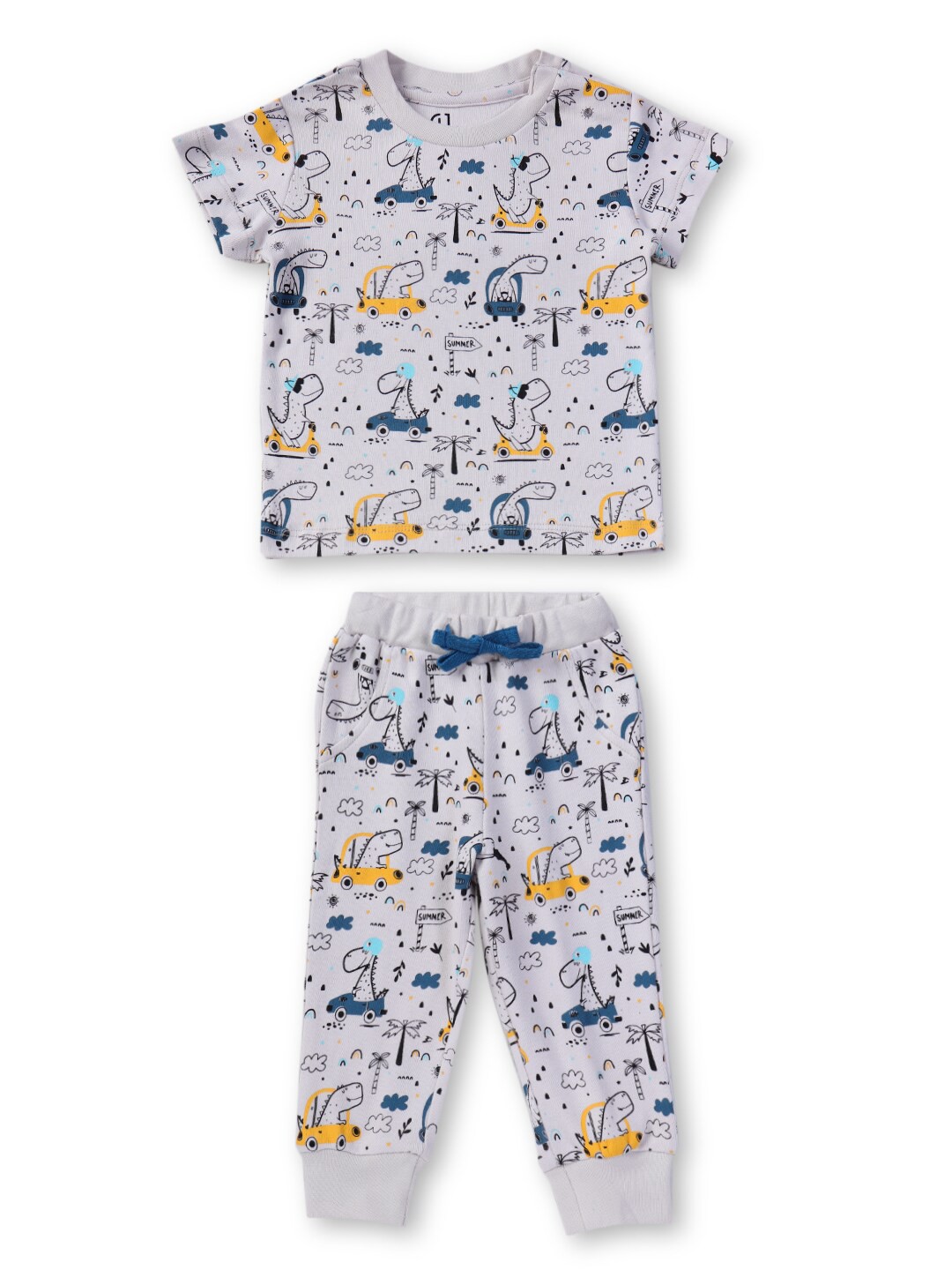 

GJ baby Infant Boys Printed Super Soft Pure Cotton T-shirt With Pyjamas, White