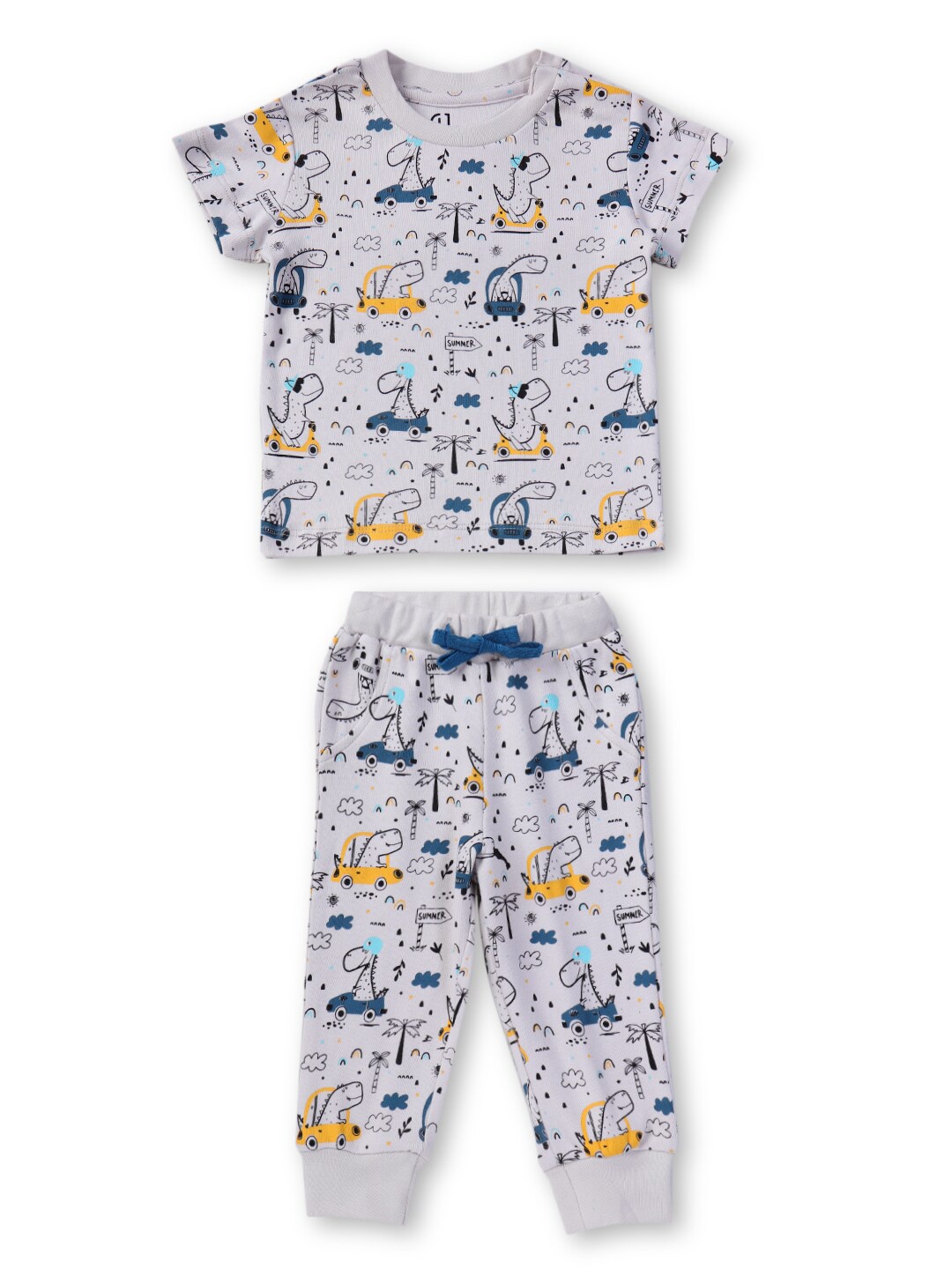 

GJ baby Infant Boys Printed Super Soft Pure Cotton T-shirt With Pyjamas, White