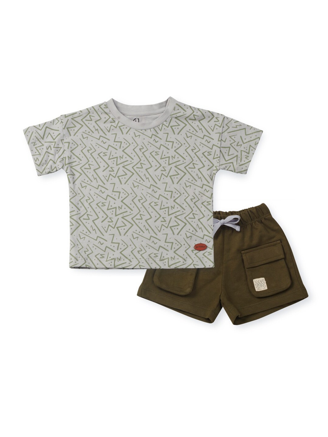

GJ baby Infant Boys Printed Super Soft Pure Cotton T-shirt With Shorts, Grey
