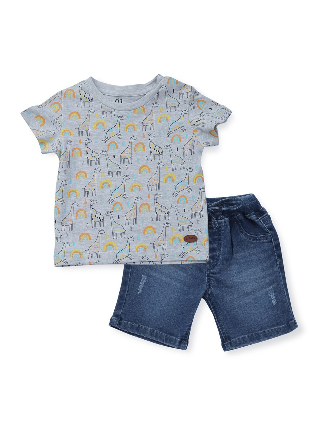 

GJ baby Infant Boys Printed Super Soft Pure Cotton T-shirt With Shorts, Grey