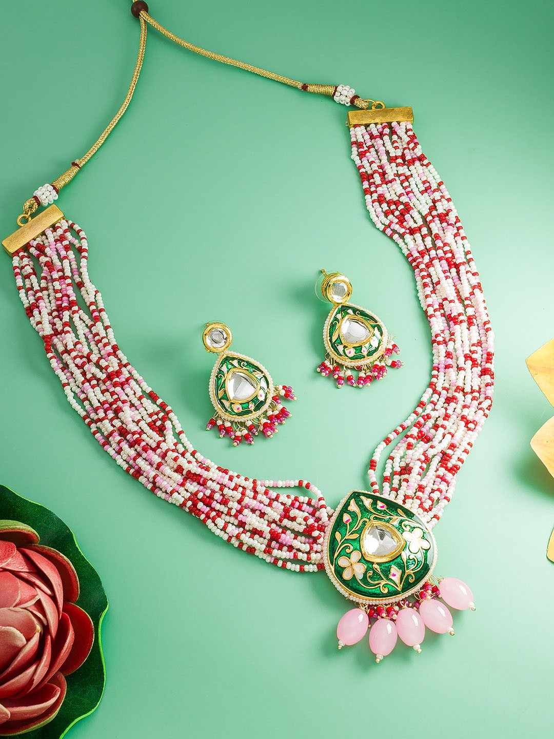 

aadita Gold-Plated Pearl Beaded Jewellery Set