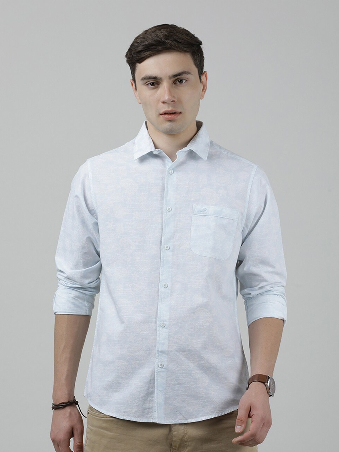 

Crocodile Paisely Printed Opaque Casual Linen Shirt, Blue