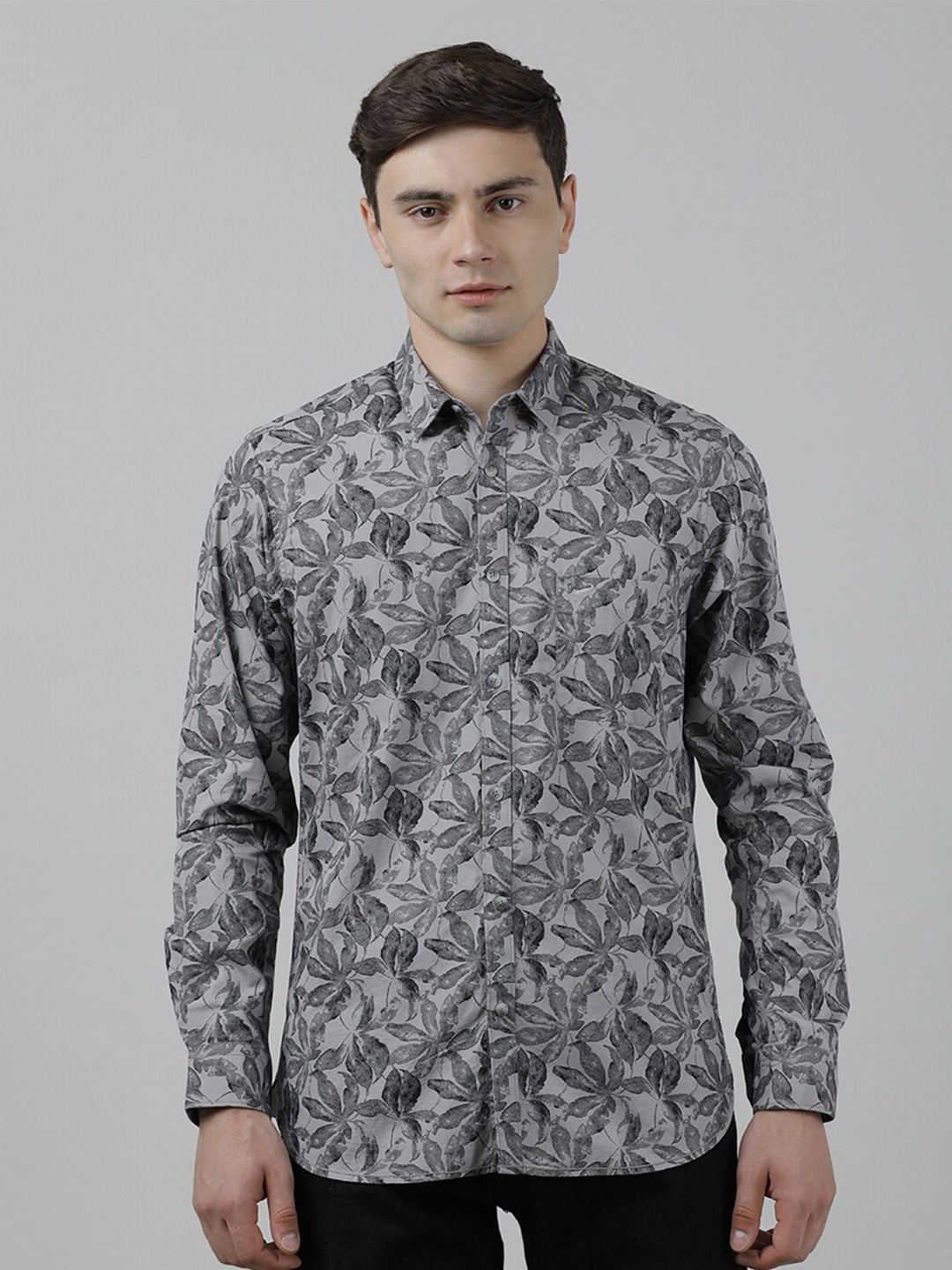 

Crocodile Floral Printed Slim Fit Cotton Casual Shirt, Grey