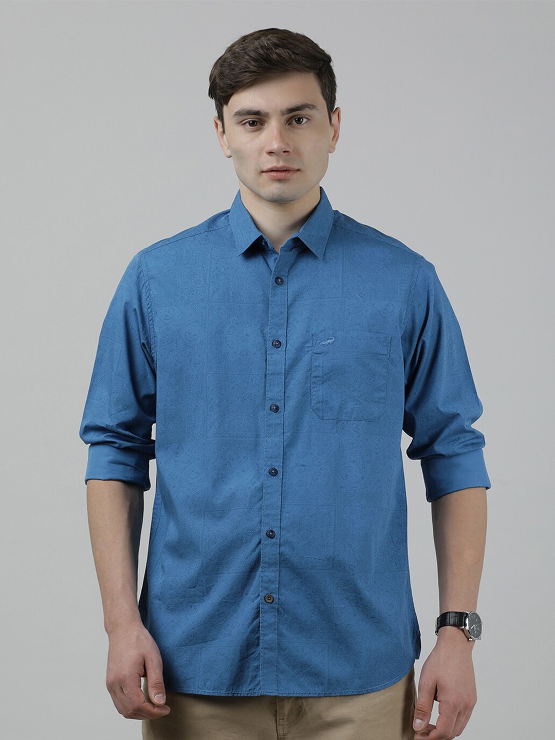 

Crocodile Spread Collar Cotton Casual Shirt, Blue