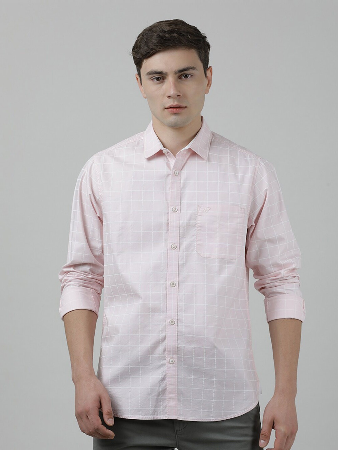 

Crocodile Grid Tattersall Checks Cotton Casual Shirt, Pink