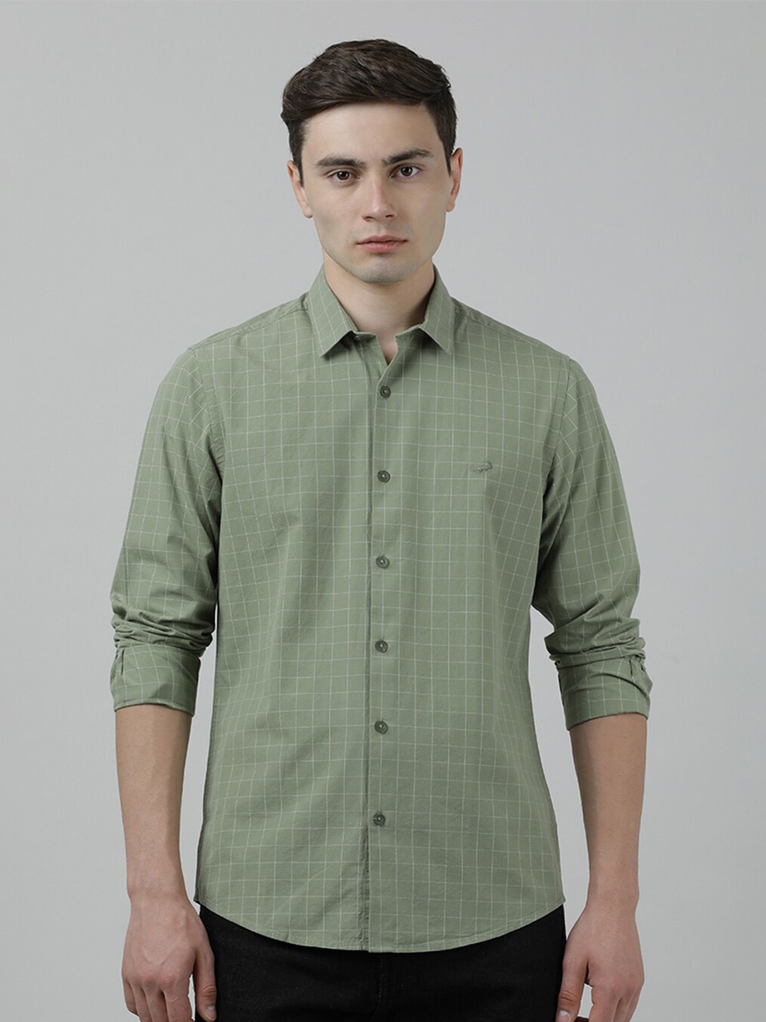 

Crocodile Slim Fit Checked Cotton Casual Shirt, Olive