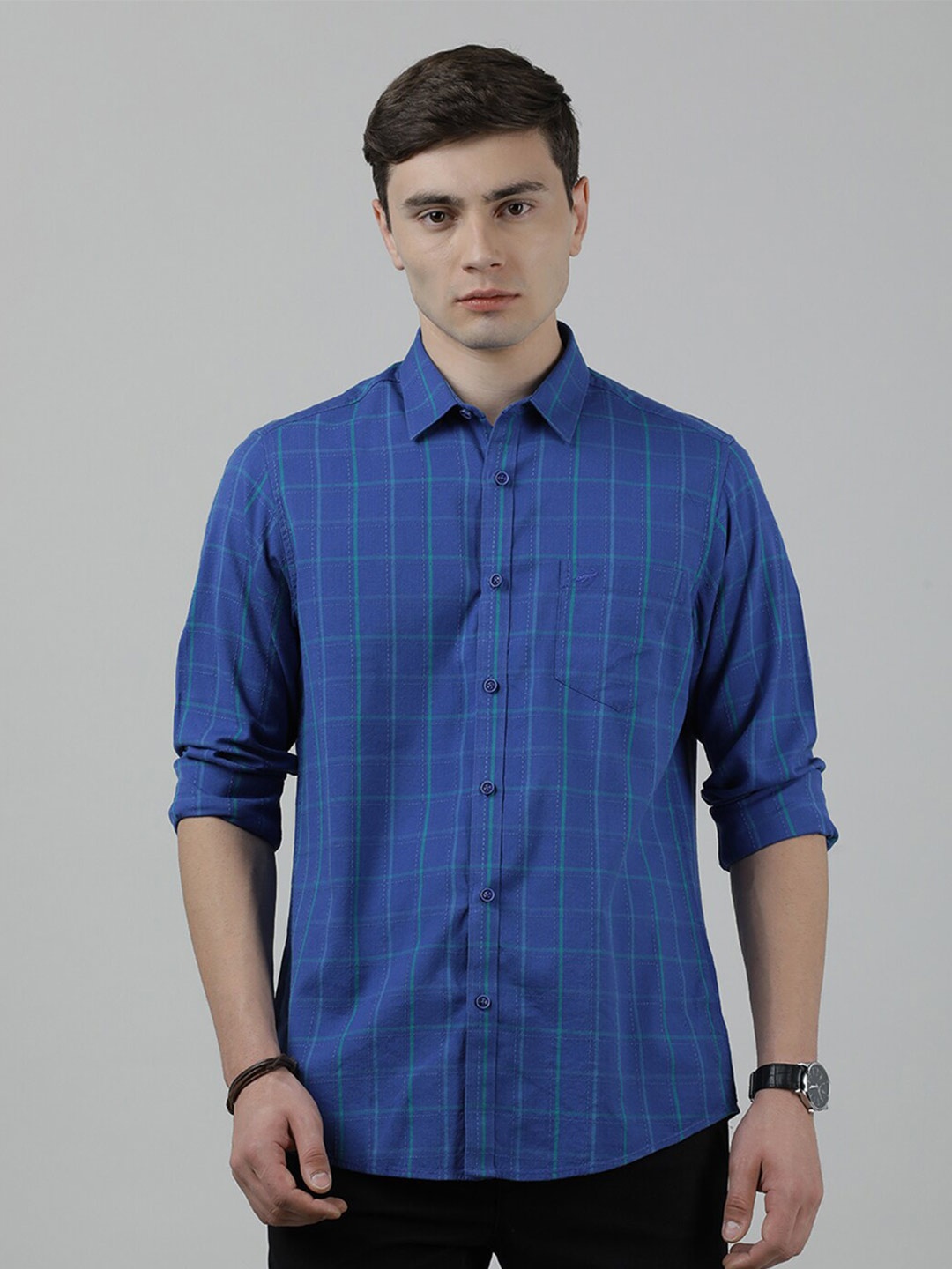 

Crocodile Checked Cotton Casual Shirt, Blue