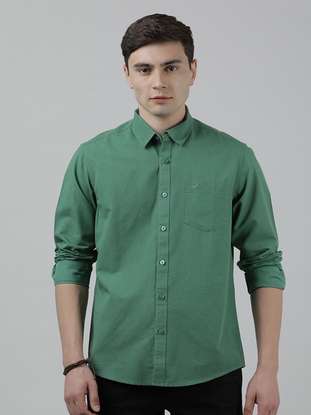 

Crocodile Geometric Printed Opaque Casual Cotton Shirt, Green