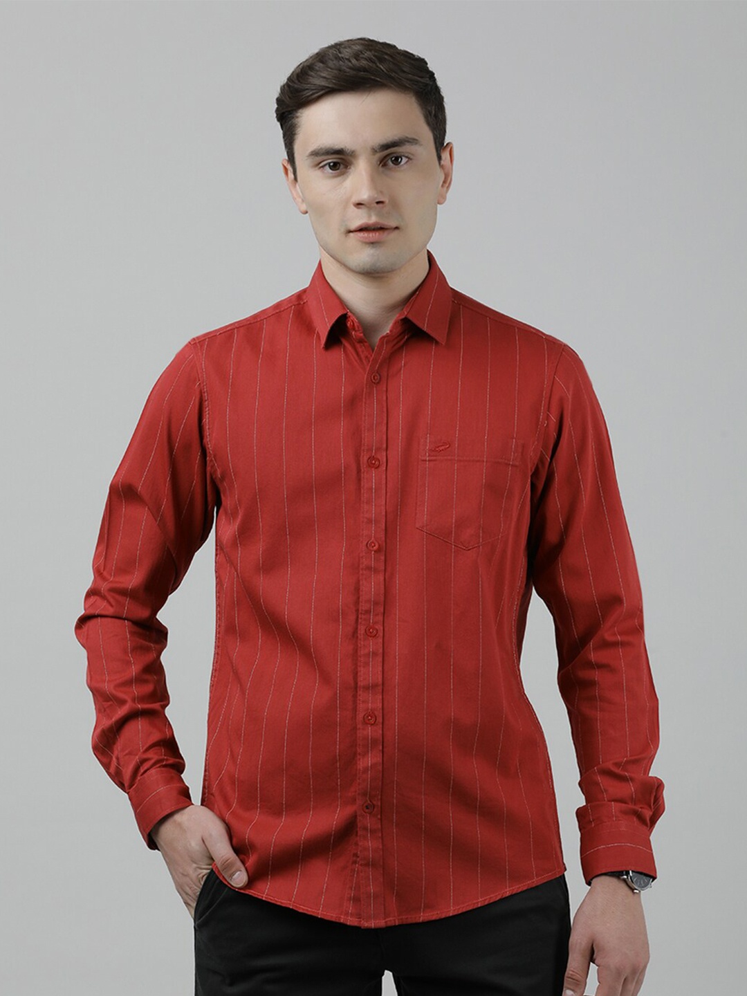 

Crocodile Slim Fit Striped Cotton Casual Shirt, Red