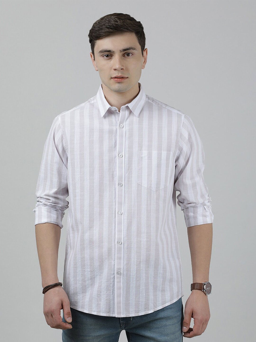

Crocodile Vertical Striped Opaque Casual Cotton Shirt, Purple
