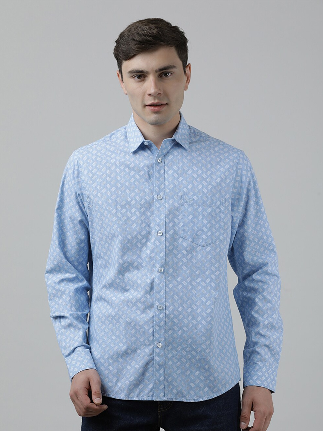

Crocodile Geometric Printed Opaque Casual Cotton Shirt, Blue