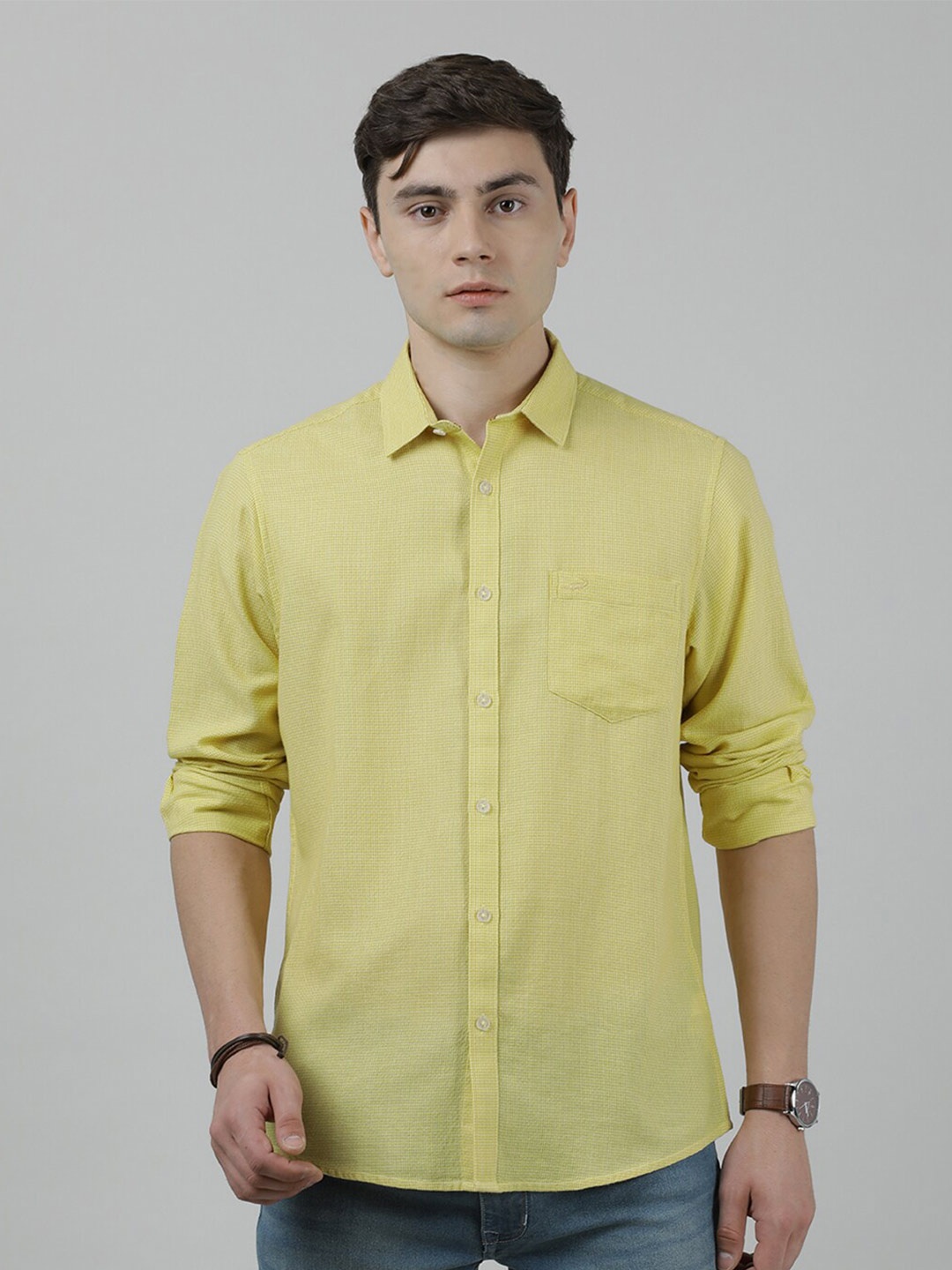 

Crocodile Opaque Casual Cotton Shirt, Yellow