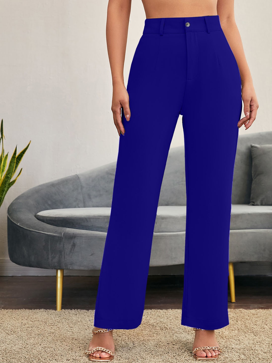 

LEE TEX Women Relaxed Straight Leg Fit High-Rise Easy Wash Trousers, Blue