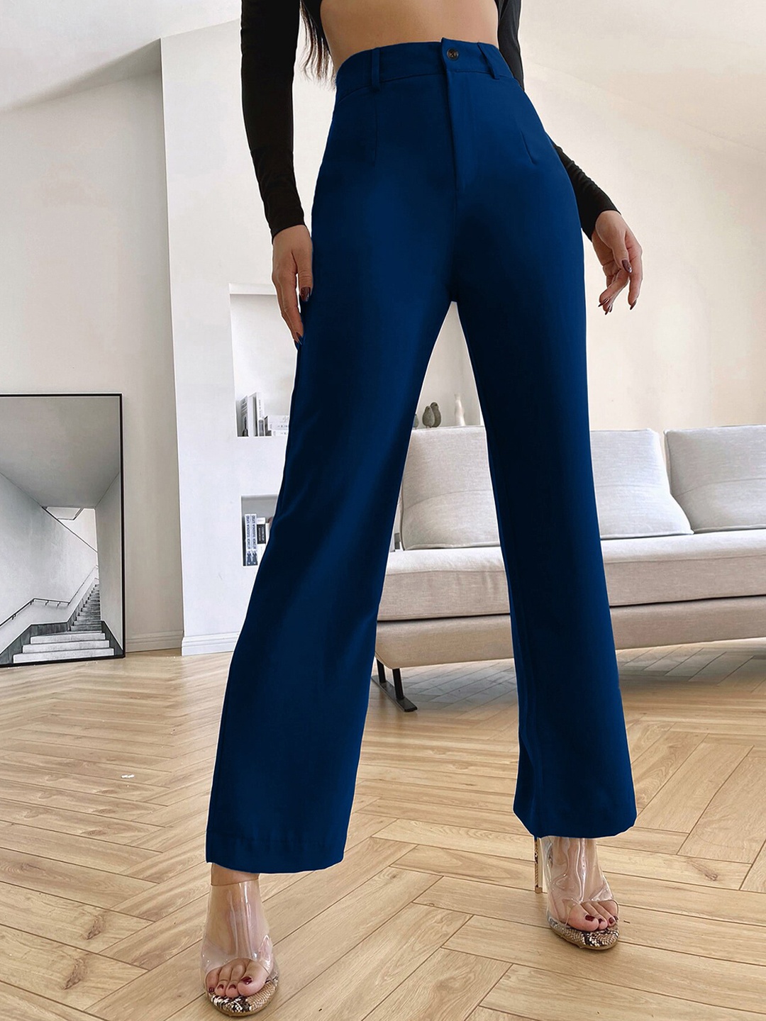 

LEE TEX Women Relaxed Straight Leg High-Rise Easy Wash Trousers, Blue