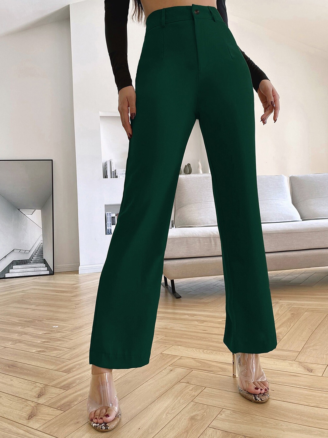 

LEE TEX Women Relaxed Straight Leg High-Rise Easy Wash Regular Trousers, Green