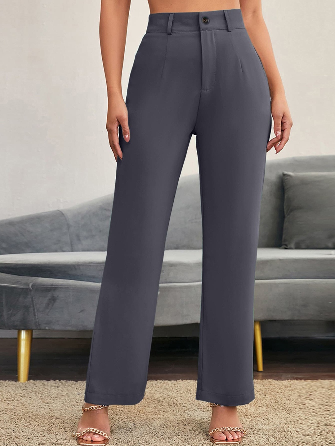 

LEE TEX Women Relaxed Straight Leg High-Rise Easy Wash Regular Trousers, Grey