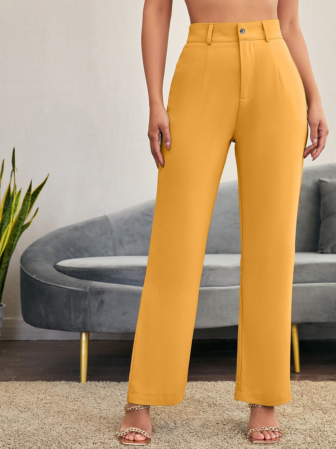 

LEE TEX Women High-Rise Easy Wash Relaxed Straight Leg Parallel Trousers, Mustard