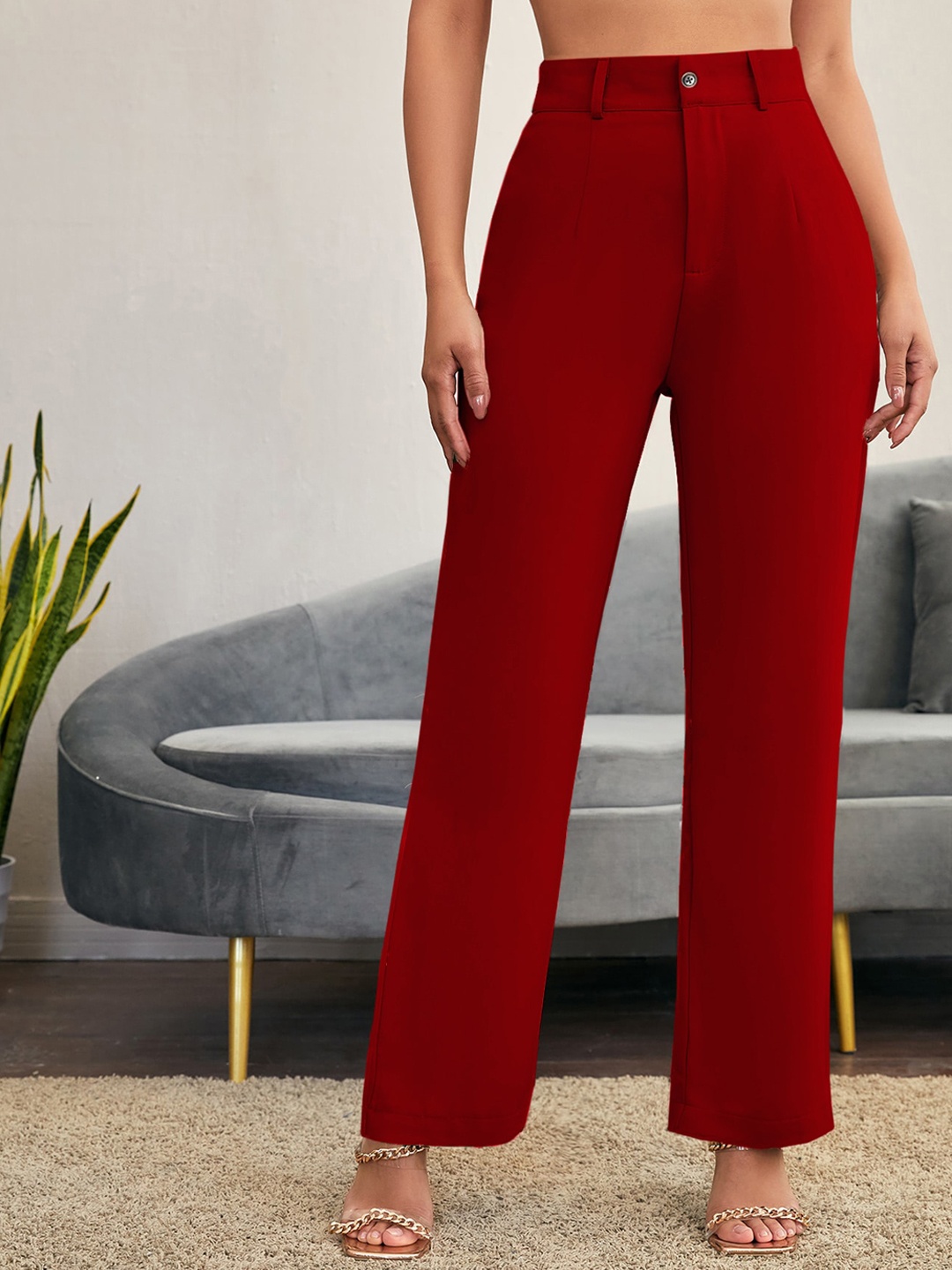 

LEE TEX Women Relaxed Straight Leg High-Rise Easy Wash Regular Trousers, Red