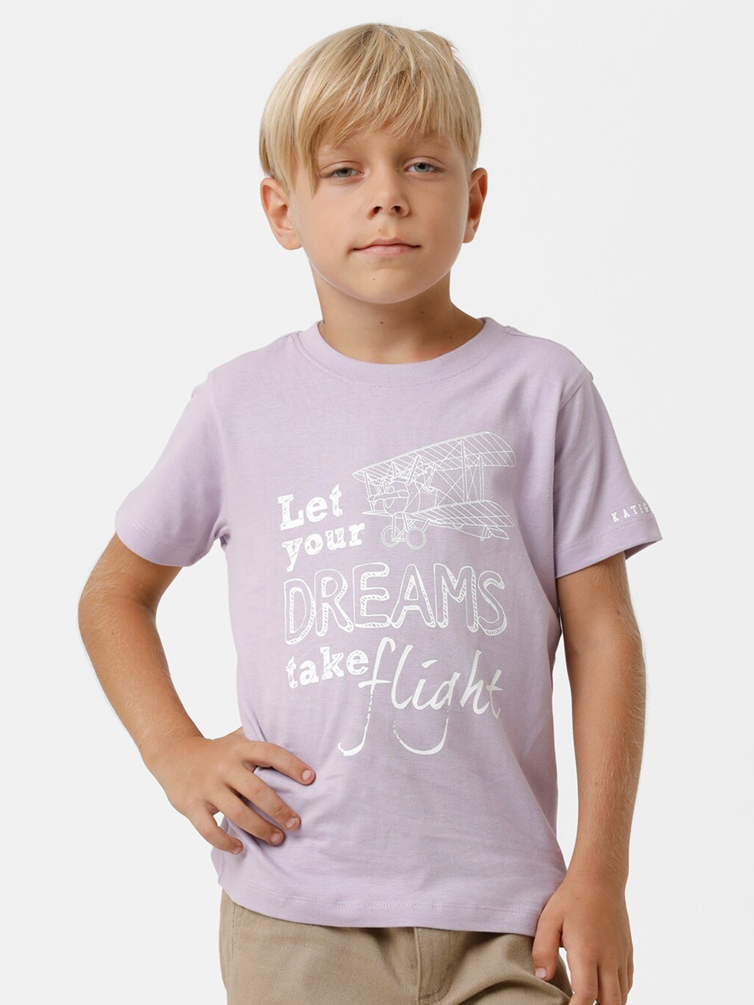 

KATE & OSCAR Boys Typography Printed Pure Cotton T-shirt, Lavender