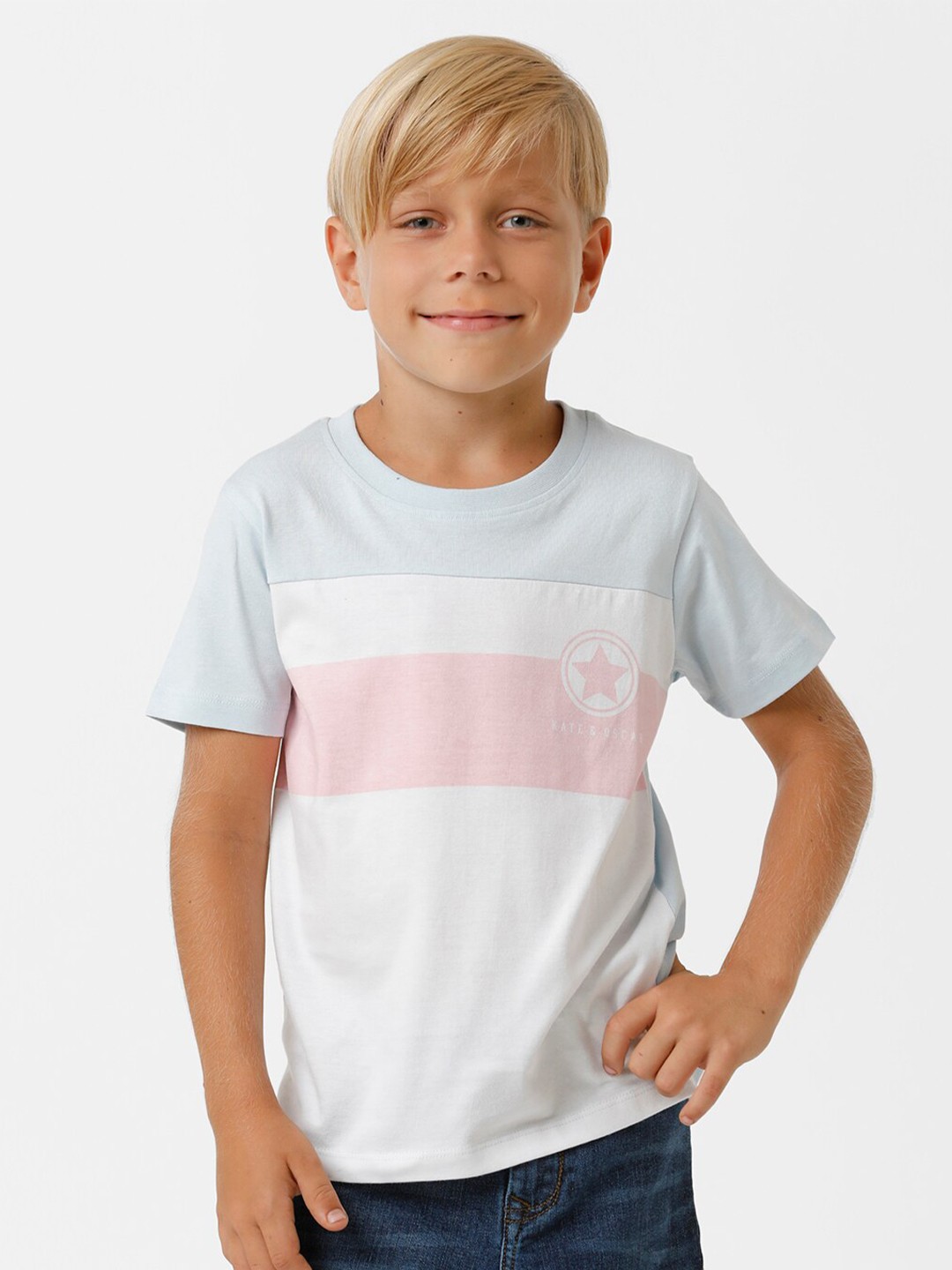 

KATE & OSCAR Boys Colourblocked Pure Cotton T-shirt, Blue