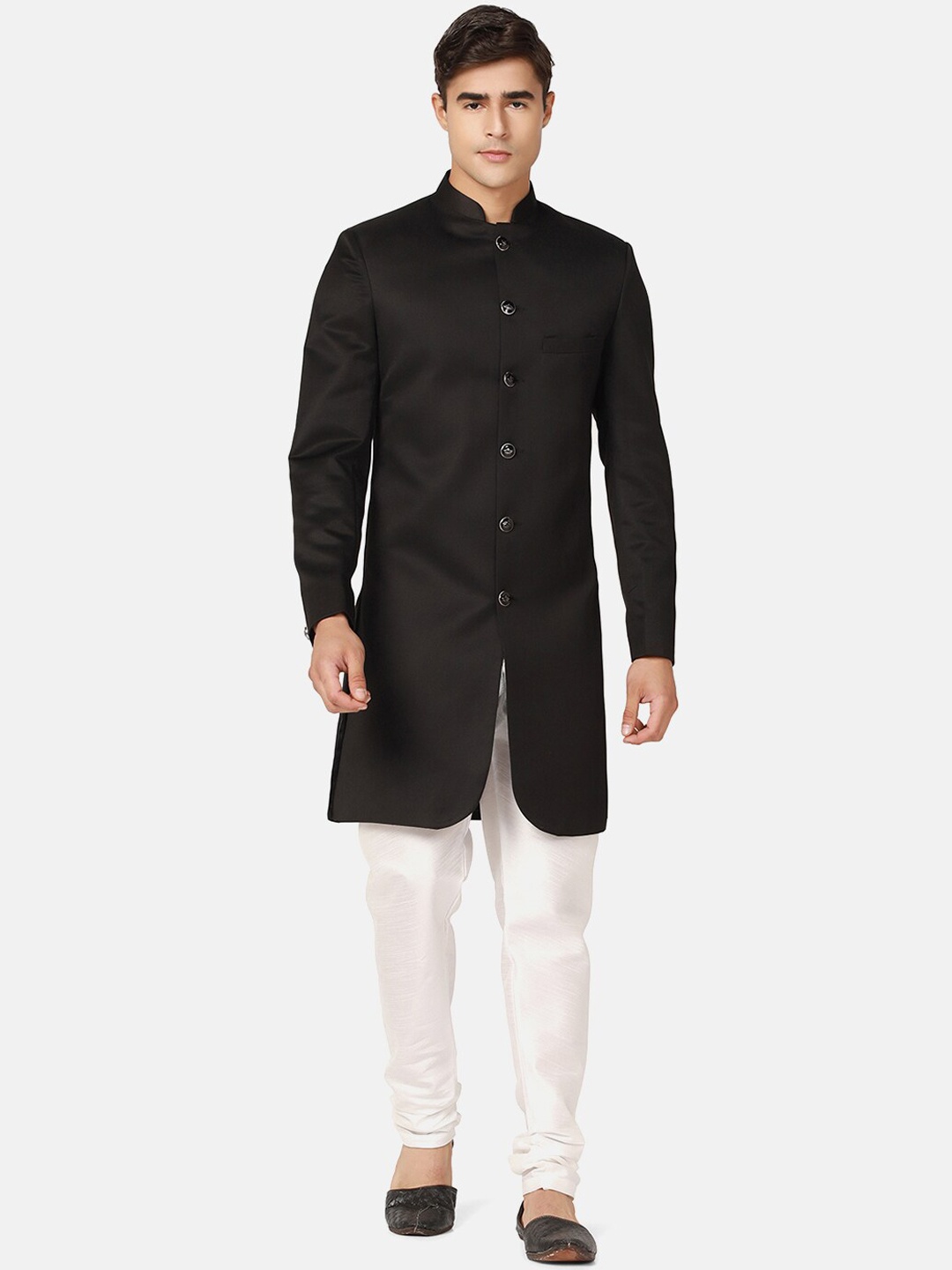 

TAHVO Mandarin Collar Sherwani, Black