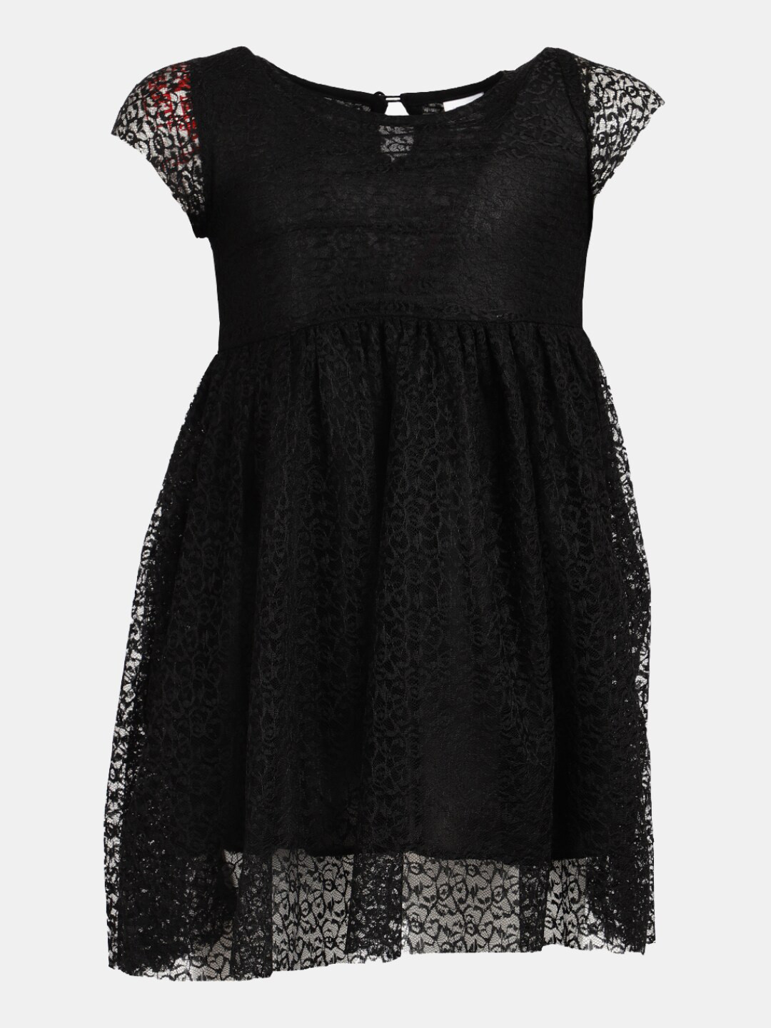 

V-Mart Girls Round Neck Lace Fit & Flare Dress, Black