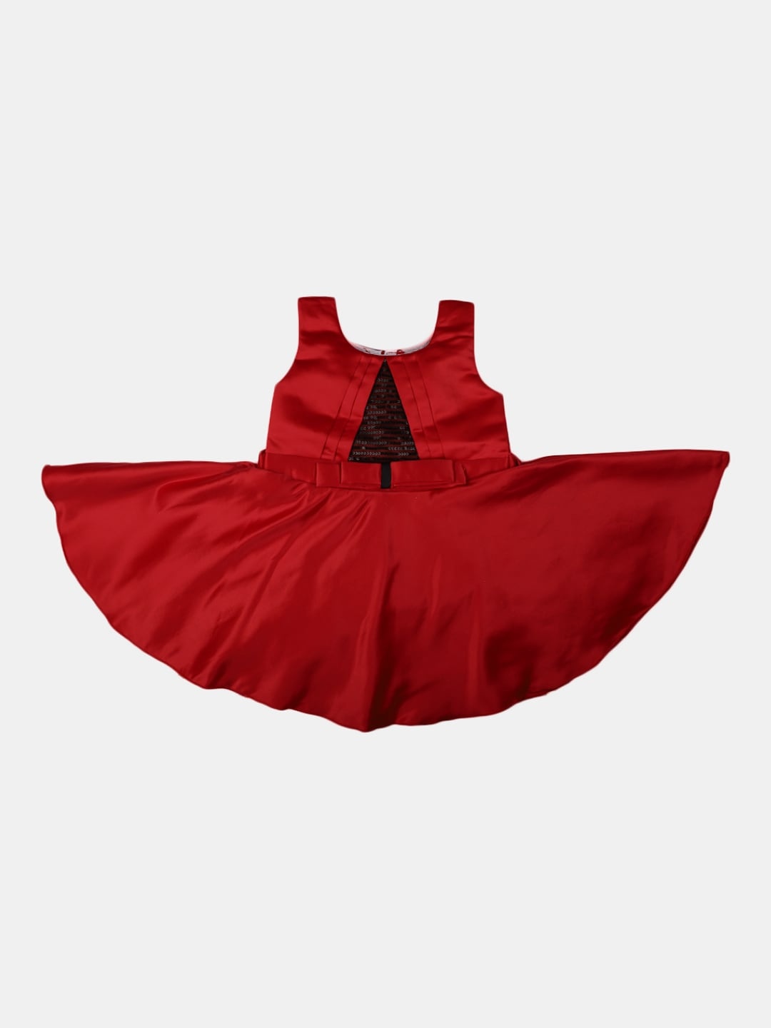 

V-Mart Girls Round Neck Satin Fit And Flare Dress, Red