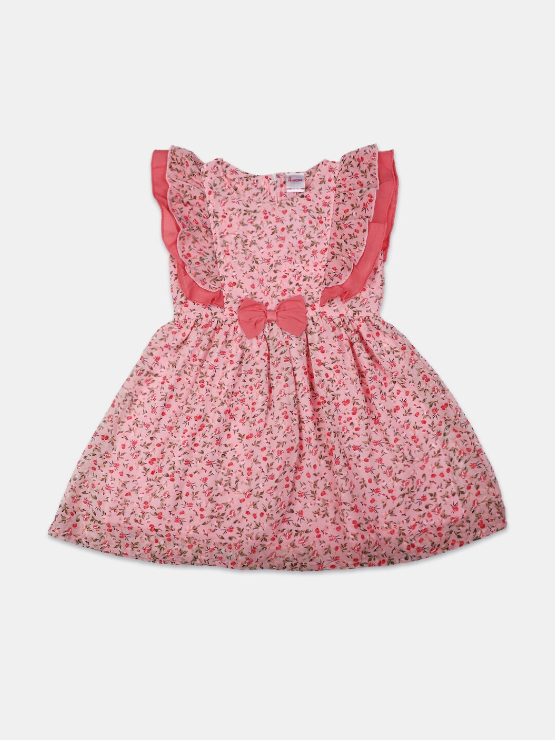 

V-Mart Girls Round Neck Ruffles Cotton Fit & Flare Dress, Peach