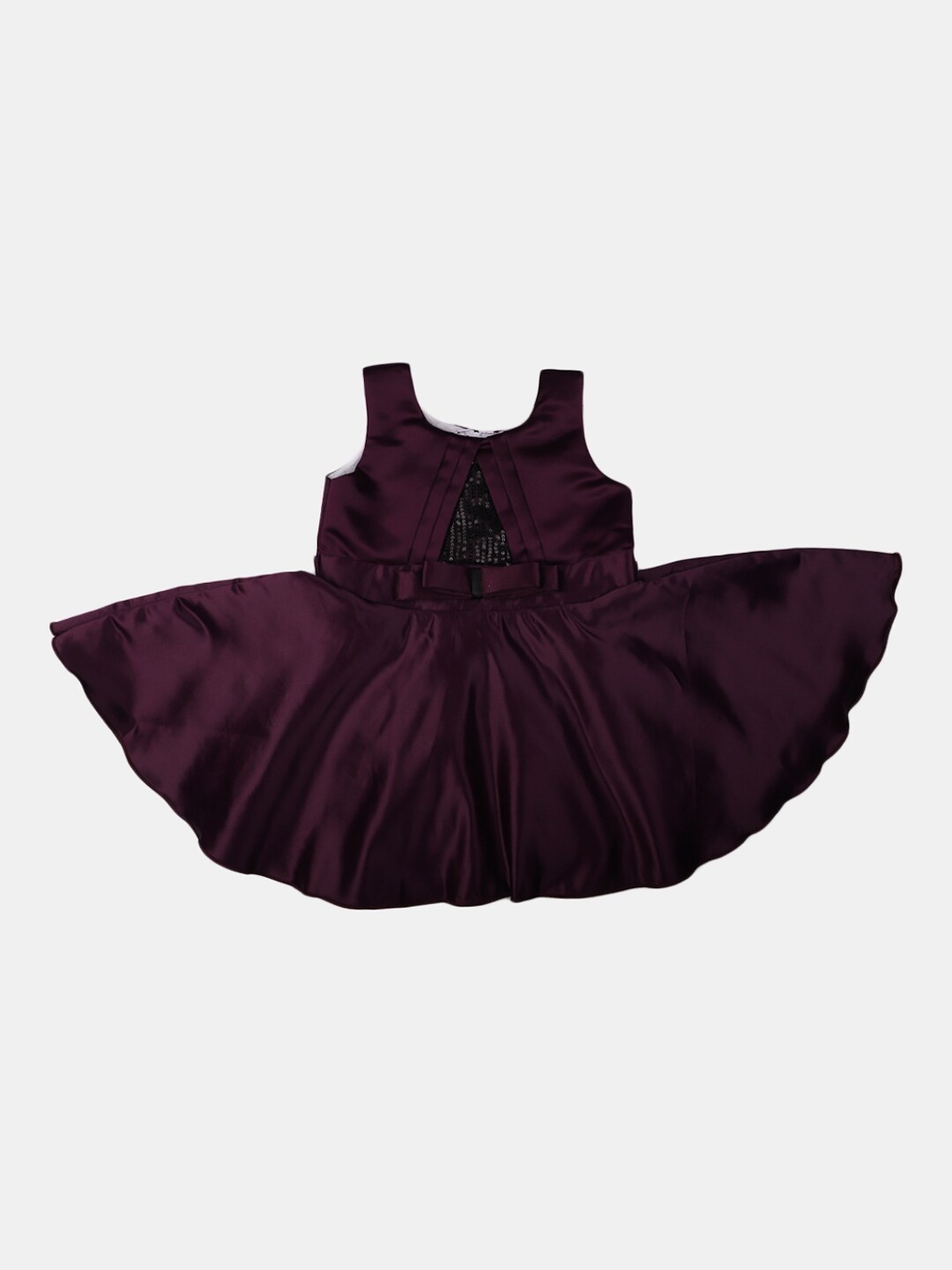 

V-Mart Girls Round Neck Sequined Satin Fit & Flare Dress, Burgundy