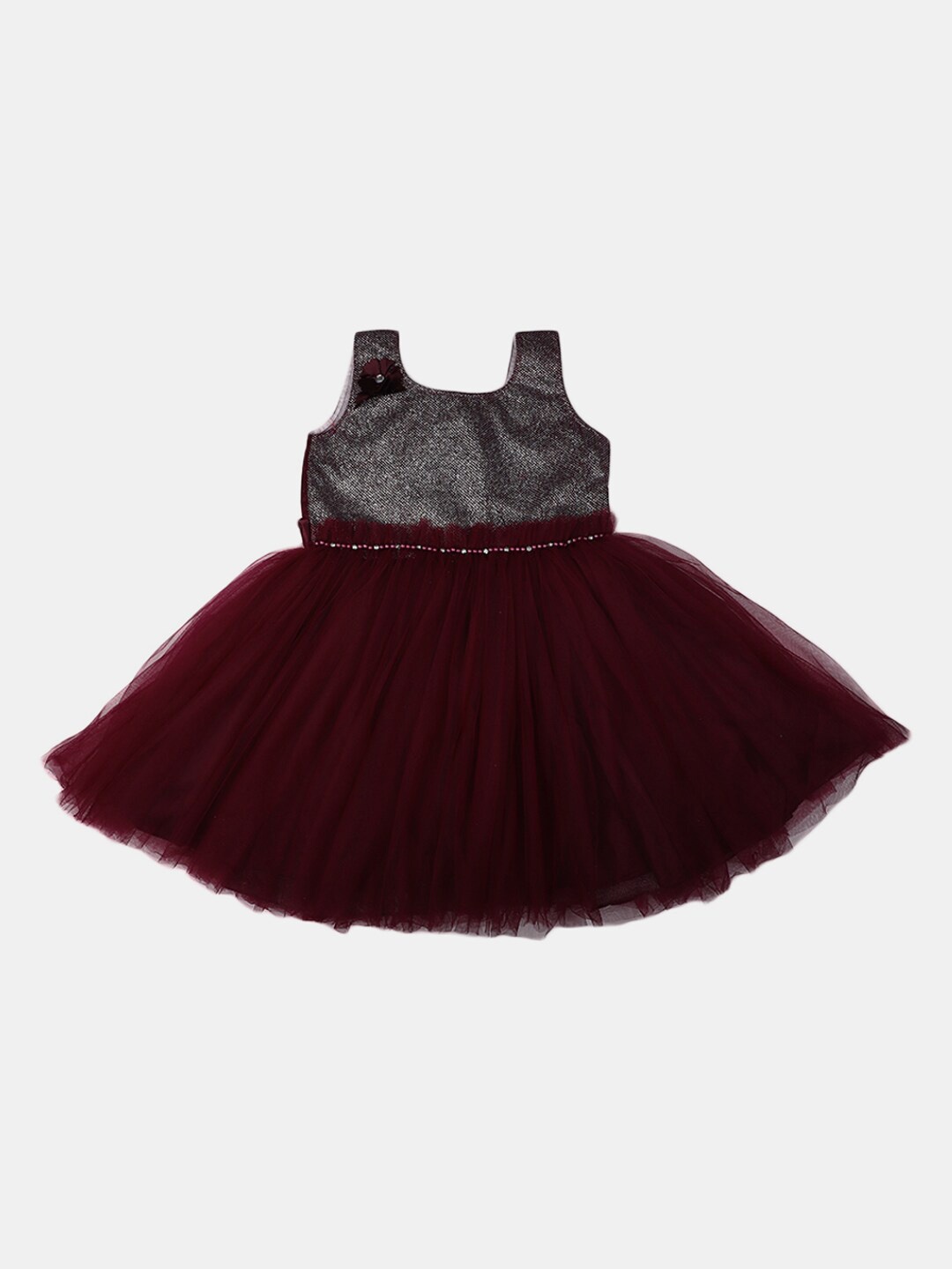 

V-Mart Girls Round Neck Jacquard Fit & Flare Dress, Burgundy
