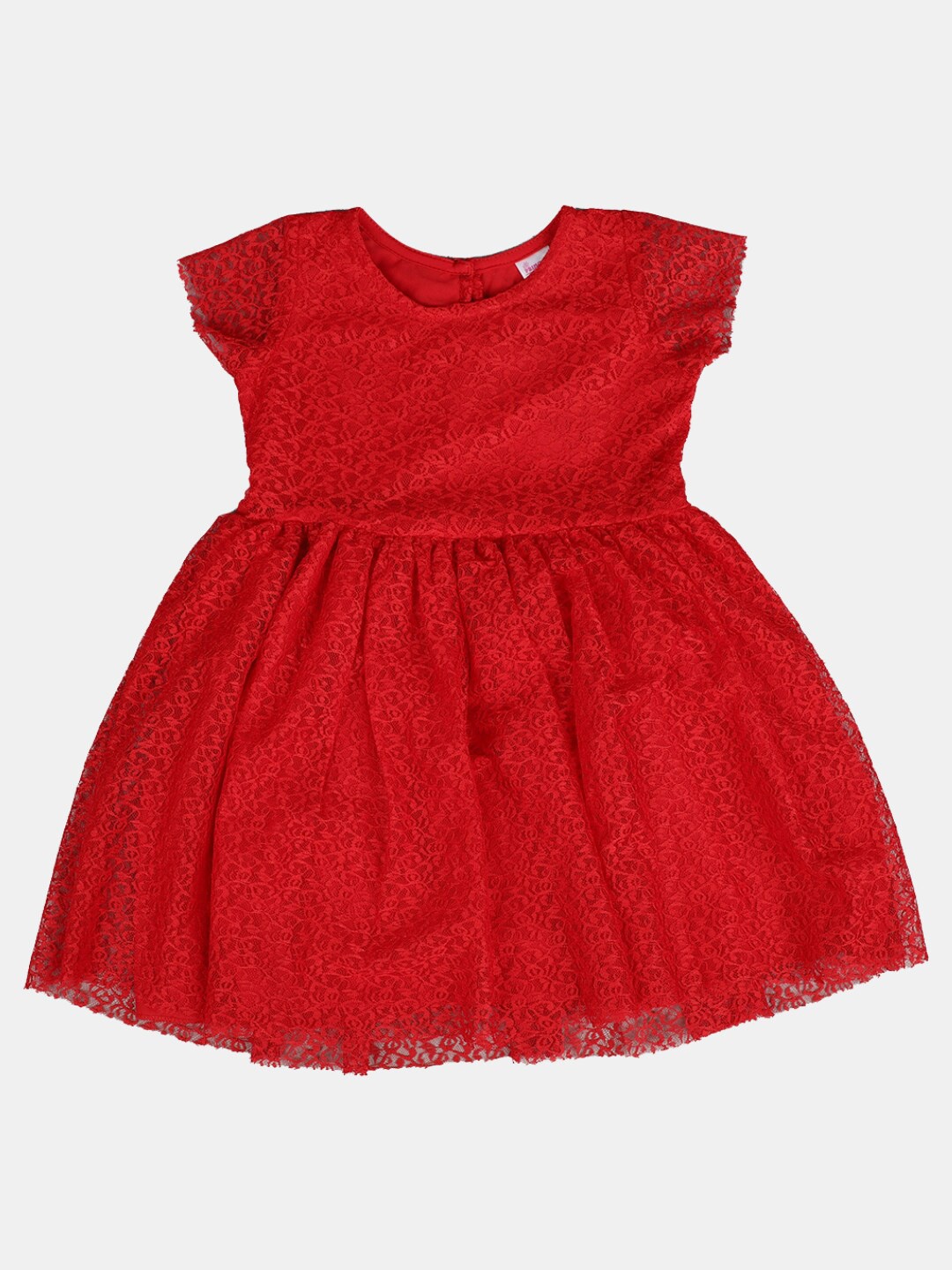 

V-Mart Girls Round Neck Lace Cotton Fit & Flare Dress, Red